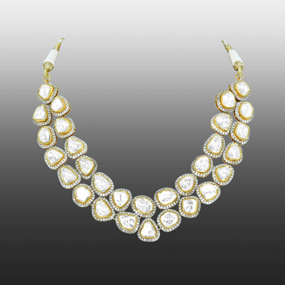 Layered Polki Diamond Necklace with Full-cut Halos